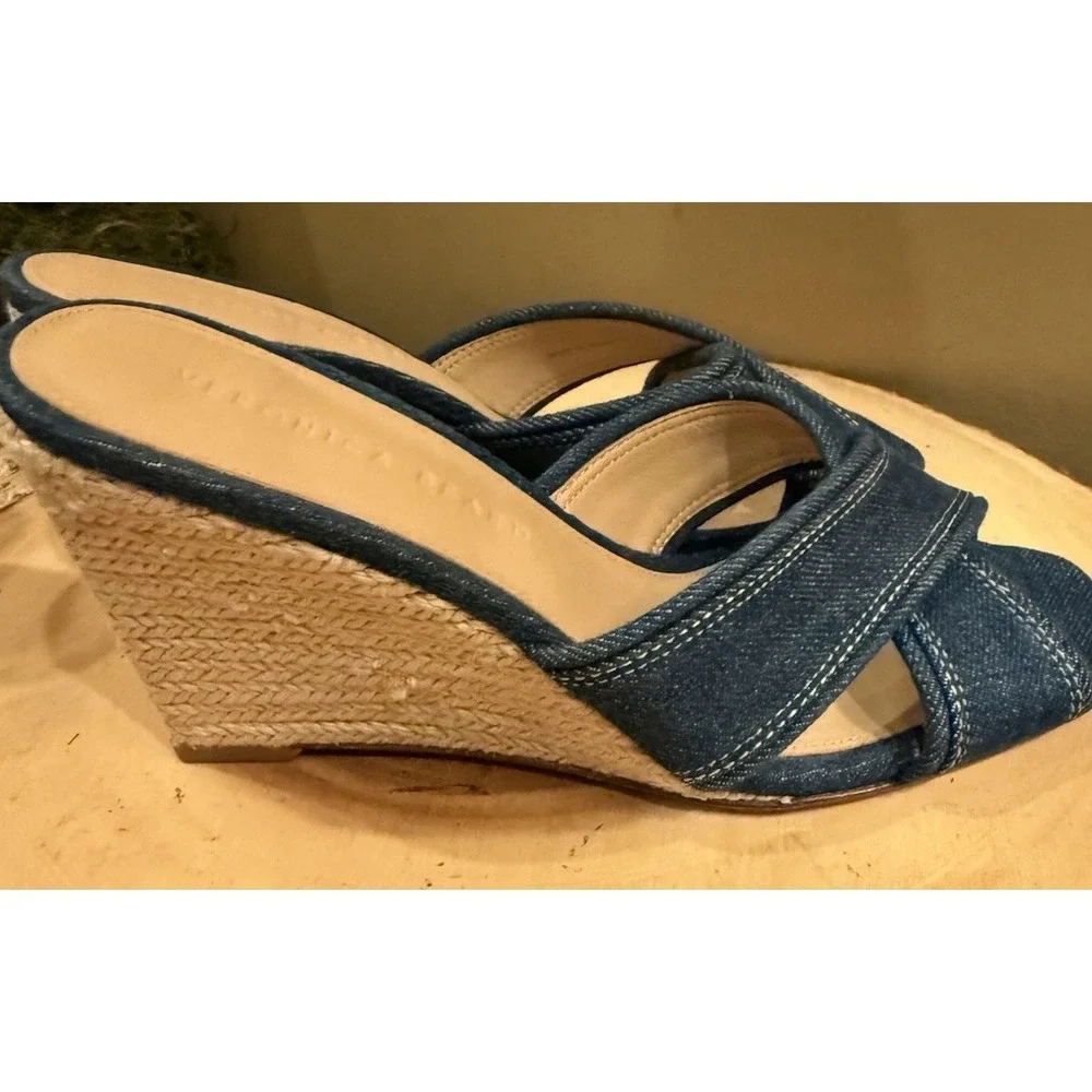 Veronica Beard Edna‎ Denim Wedge Espadrille Open Toe Sandals Size 7.5 New 395$
